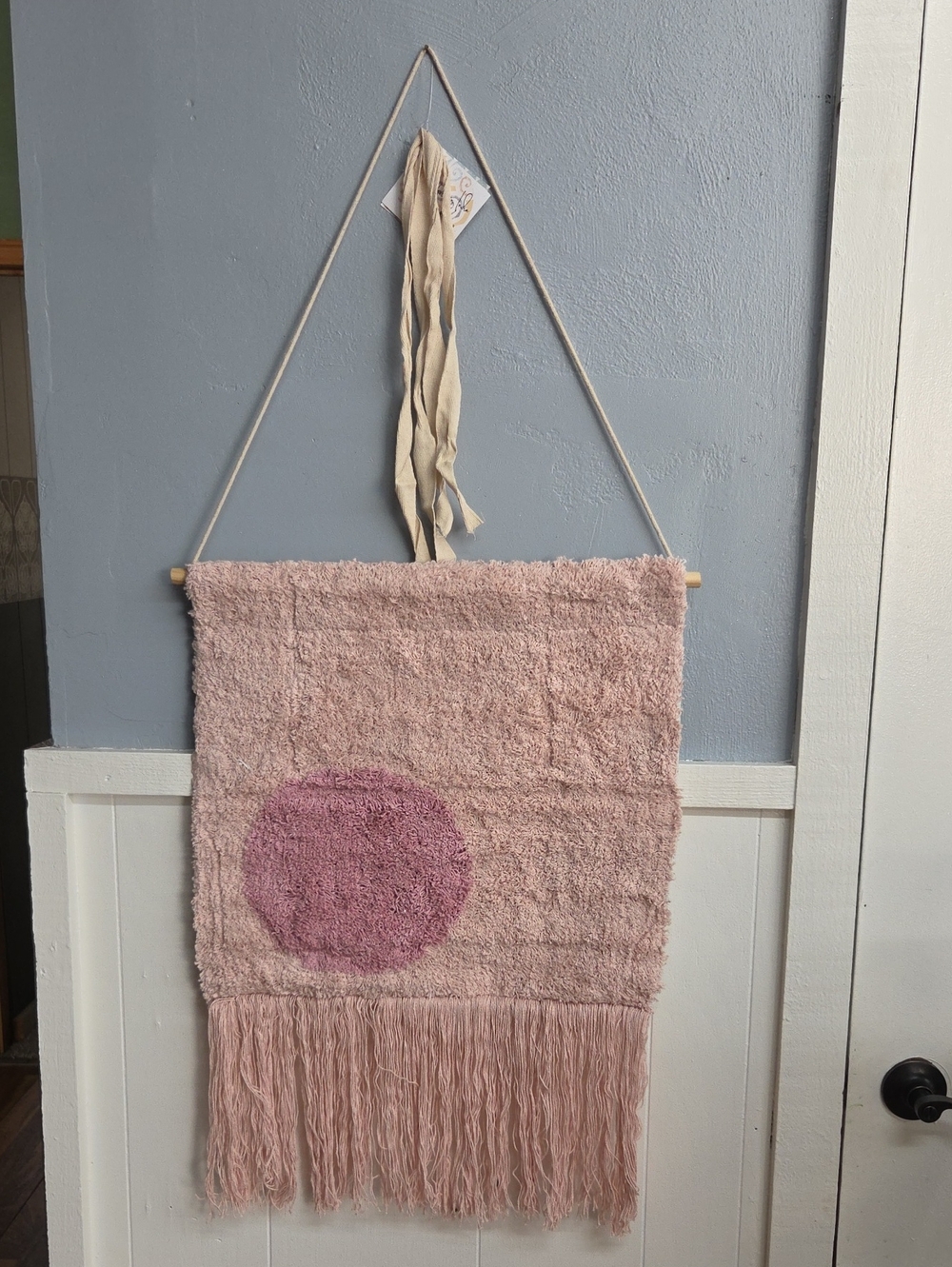 Pink Boho Fringe Wall Hanging with Rose Circle